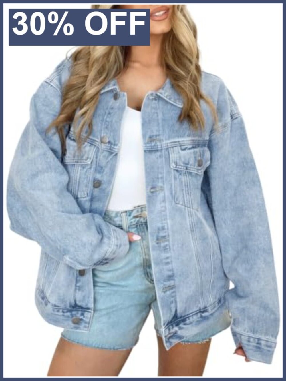 Oversized Button Down Denim Jacket with Pockets